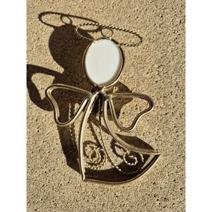 Vintage Brass Angel Holding Bible 5" Gold Tone Religious Christian Wall Hanging